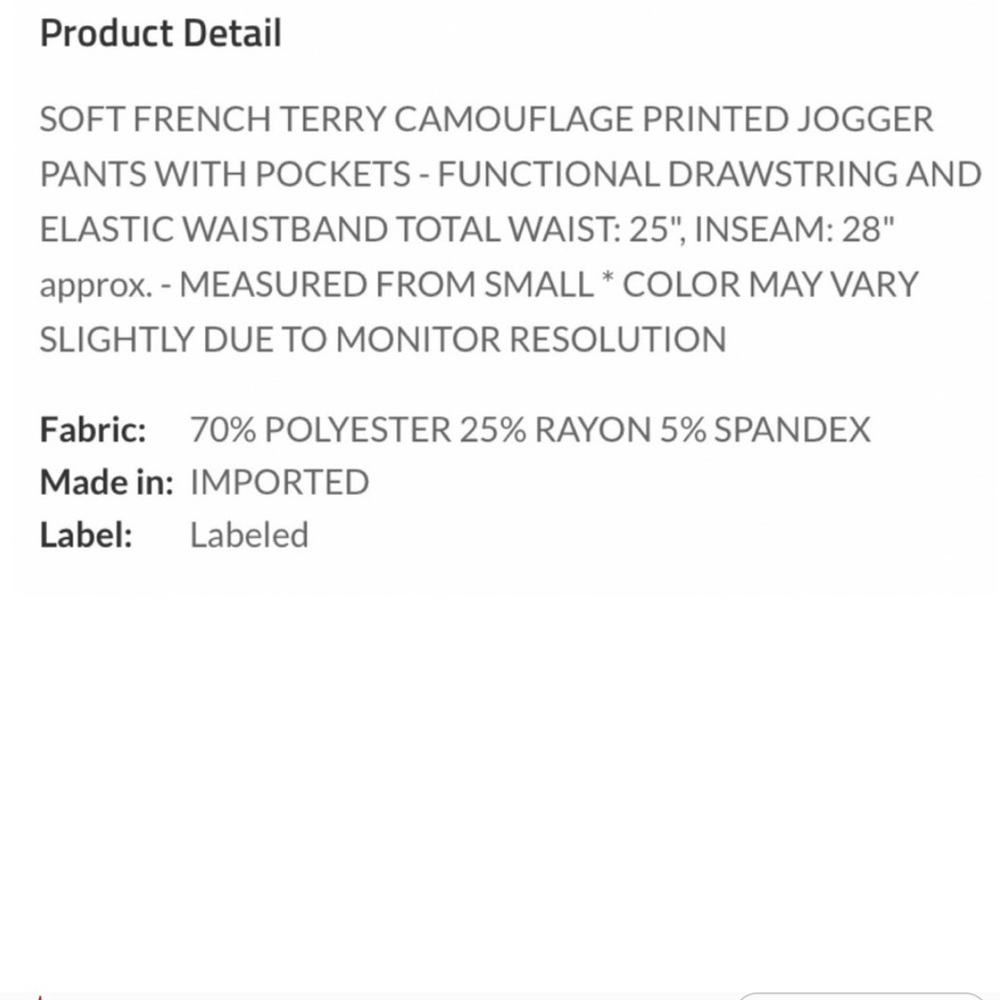 New! Soft Camo French Terry Pockets Elastic Waistband Comfy Joggers - Picture 5 of 5